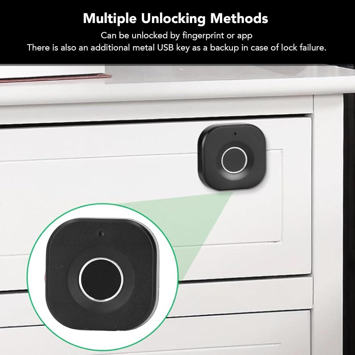 Fingerprint Cabinet Lock - APP Control Semiconductor Biometric Lock with Multiple Unlocking Methods, Locker Lock for Home and Office image number 2