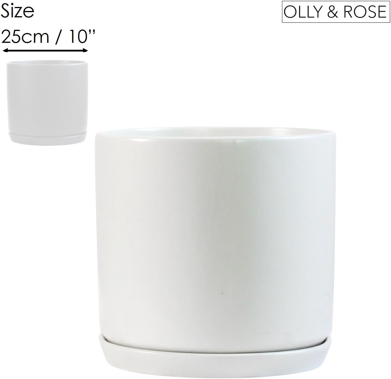 Matt White Pot with Saucer- 25Cm