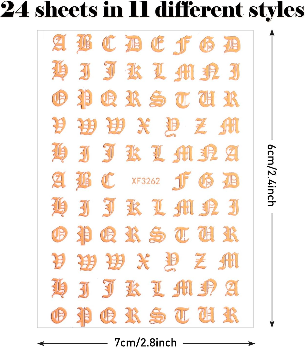 Maitys 24 Sheets Letters for Nails Old English Nail Stickers 3D Holographic Letter Self-Adhesive Gold Old English Alphabet Nail Decals for DIY Women(Classic Colors) image number 3