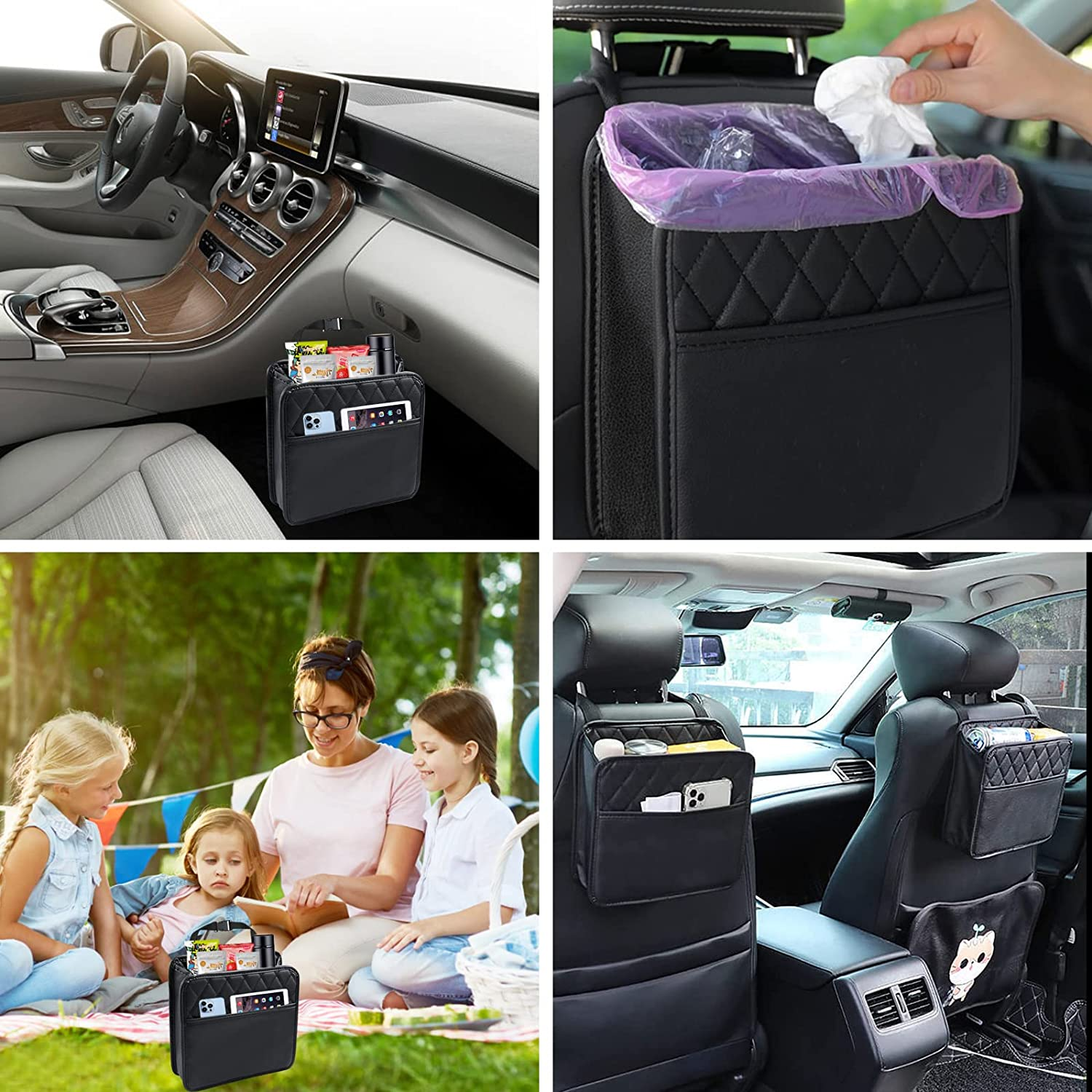 Backseat Car Organiser, Car Net Pocket Handbag Holder, 2 Pack Car Seat Back Hanging Bags, Multi-Pocket All Purpose Car Trip Storage Box for Ipad, Bottles, Toys, Books, Tissues, Etc image number 4