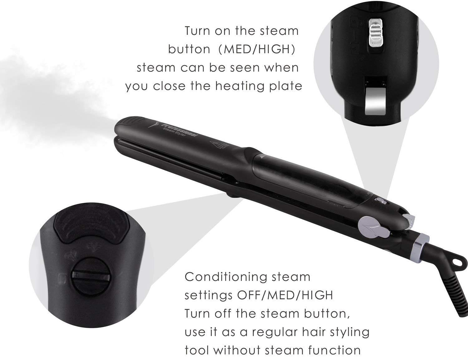 Ausale Steam Straighteners for Hair, Professional Salon Ceramic Tourmaline Vapor Flat Iron, Dual Voltage 2 in 1 Straightening Curling, LED Display with Adjustable Temp (AU Plug) image number 5