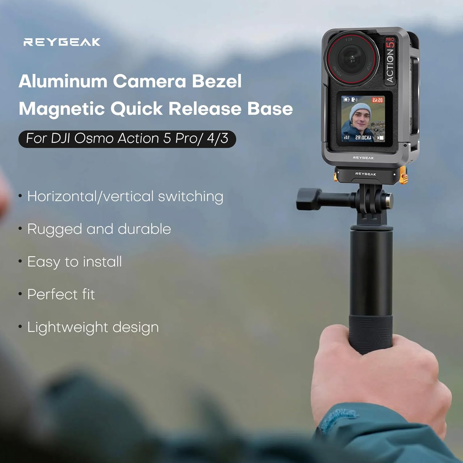 REYGEAK Ultralight Metal Cage for DJI Action 5 Pro/4/3 Aluminum Protective Housing Frame with 1/4 Screw, Cold Shoe, Quick Release Adapter Mount with Dual-Claws for DJI Osmo Action Accessories image number 1