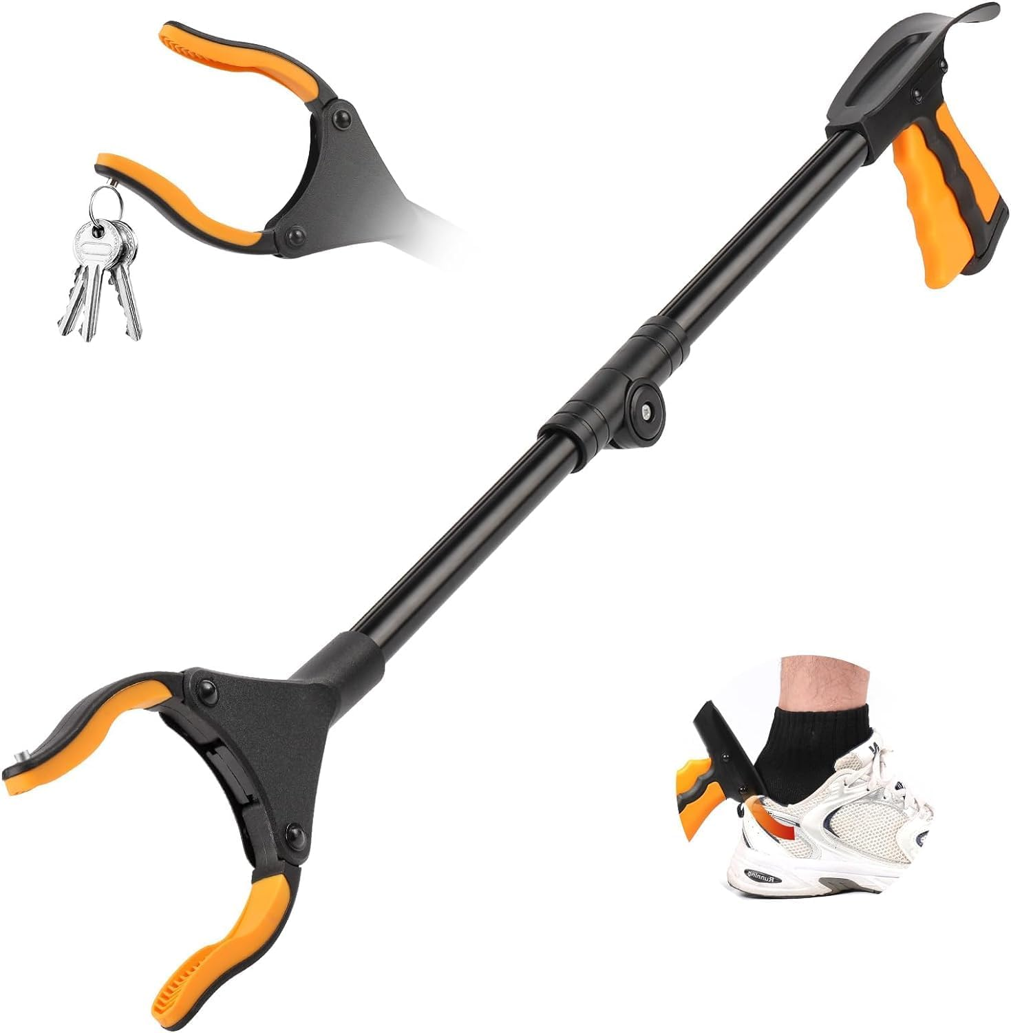 Reacher Grabber Tool, 32" Foldable Grabber Reacher for Elderly, Lightweight Extra Long Handy Trash Claw Grabber, Reaching Assist Tool for Trash Pick Up, Litter Picker, Arm Extension with Shoehorn, Long Reaching Grabber, Designed with Magnet(Black)
