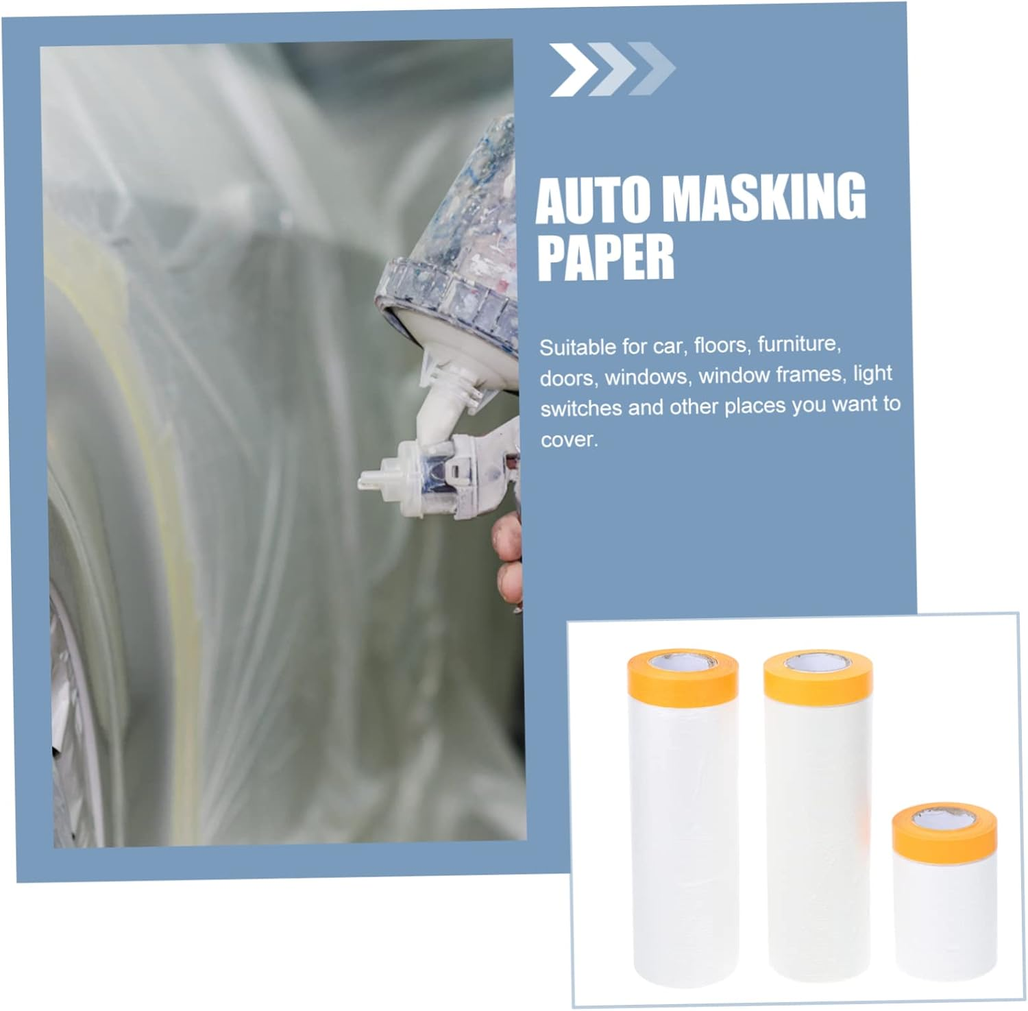 Outanaya 3Rolls Masking Paper for Auto Painting Meters Each for Automotive and Furniture Renovation Easy to Use Protective Film Adhesive Edge Suitable for Skirting Boards and Window Frames