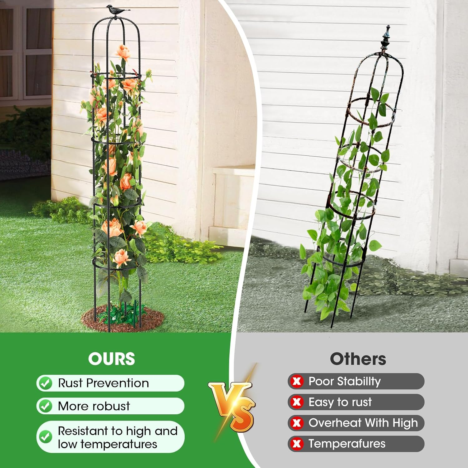 MQUPIN Garden Trellis Obelisk Upgraded, Tower Obelisk Trellis 150CM Durable U-Shaped Supports for Climbing Plants Rustproof Garden Climbing Trellis Indoor Outdoor Flower Stand Rose Trellis Vegetable image number 1