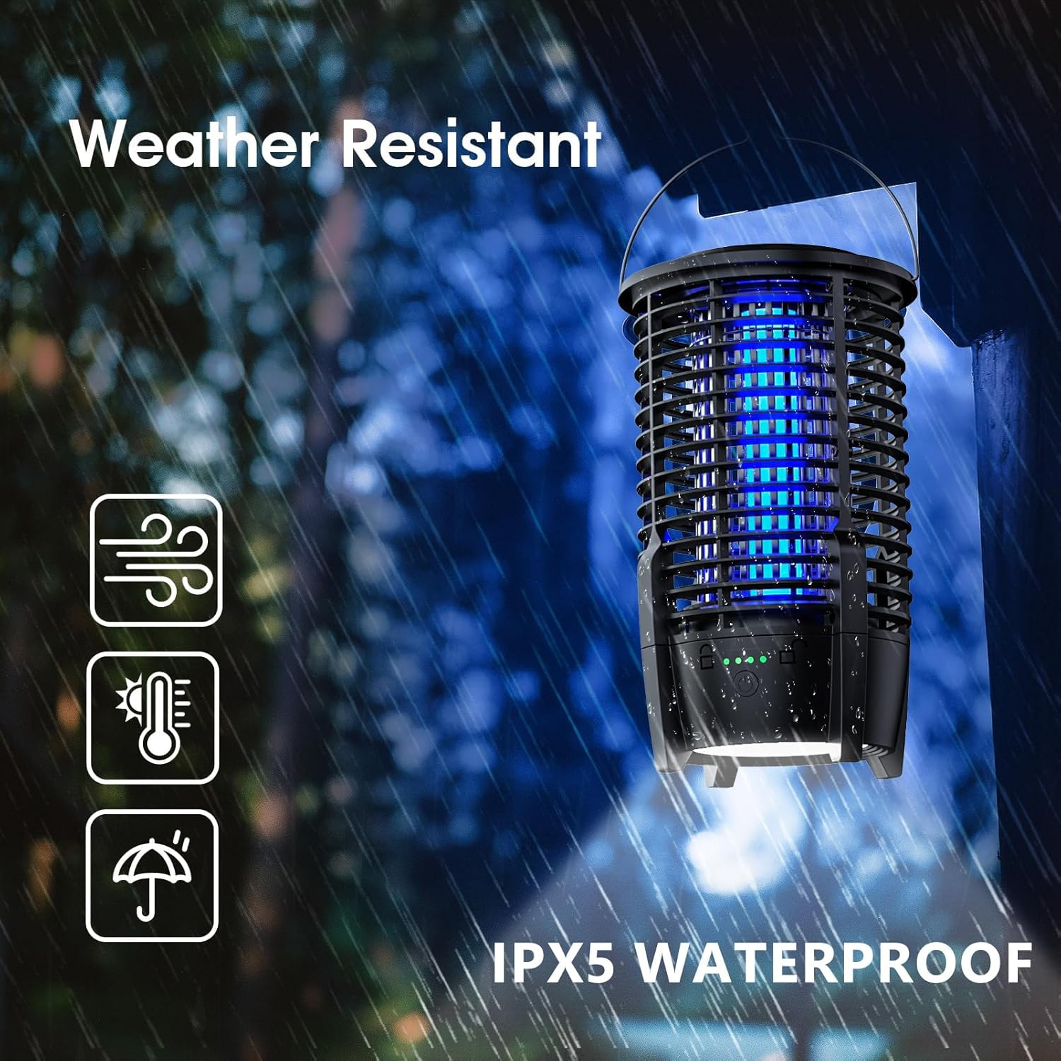 Bug Zapper Electric Flytrap, Rechargeable Mosquito Zapper 4200V Fly Zapper with LED Light Insect Killer, Fly Killer IPX5 Waterproof Mosquito Trap Outdoor for Patio, Backyard, Garden image number 5