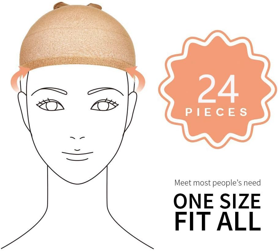 DEPHNARSA Stocking Wig Caps, 24 Pieces Stretchy Nylon Wig Caps Stocking Caps for Wigs Wig Caps for Women Men (E-Beige) image number 3