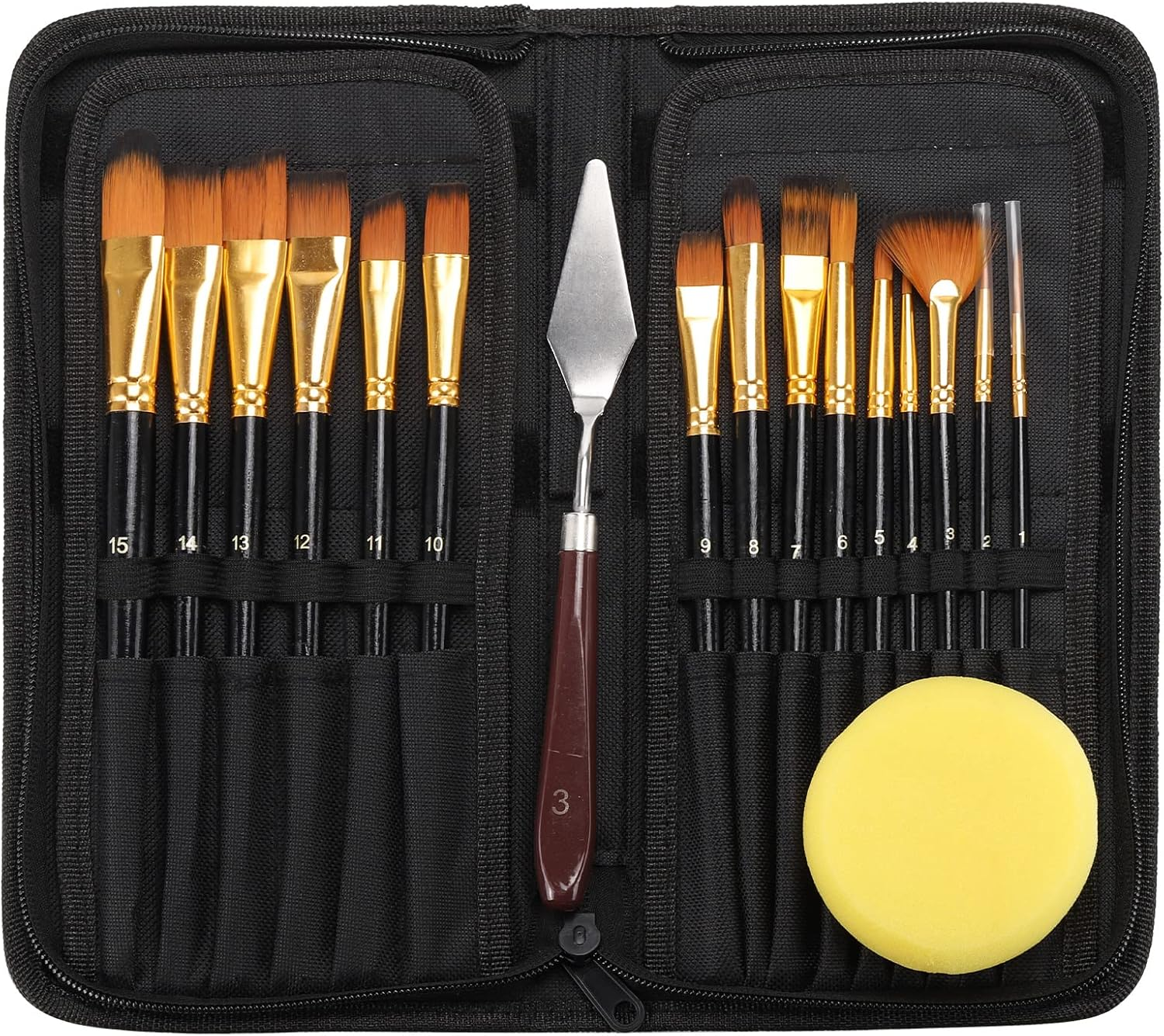 15 Pieces Paint Brush Set with 1 Palette Knife and Organizing Case - Painting Brushes for Kids, Adults or Professionals - Perfect for Your Watercolor, Oil or Acrylic Painting Art image number 5