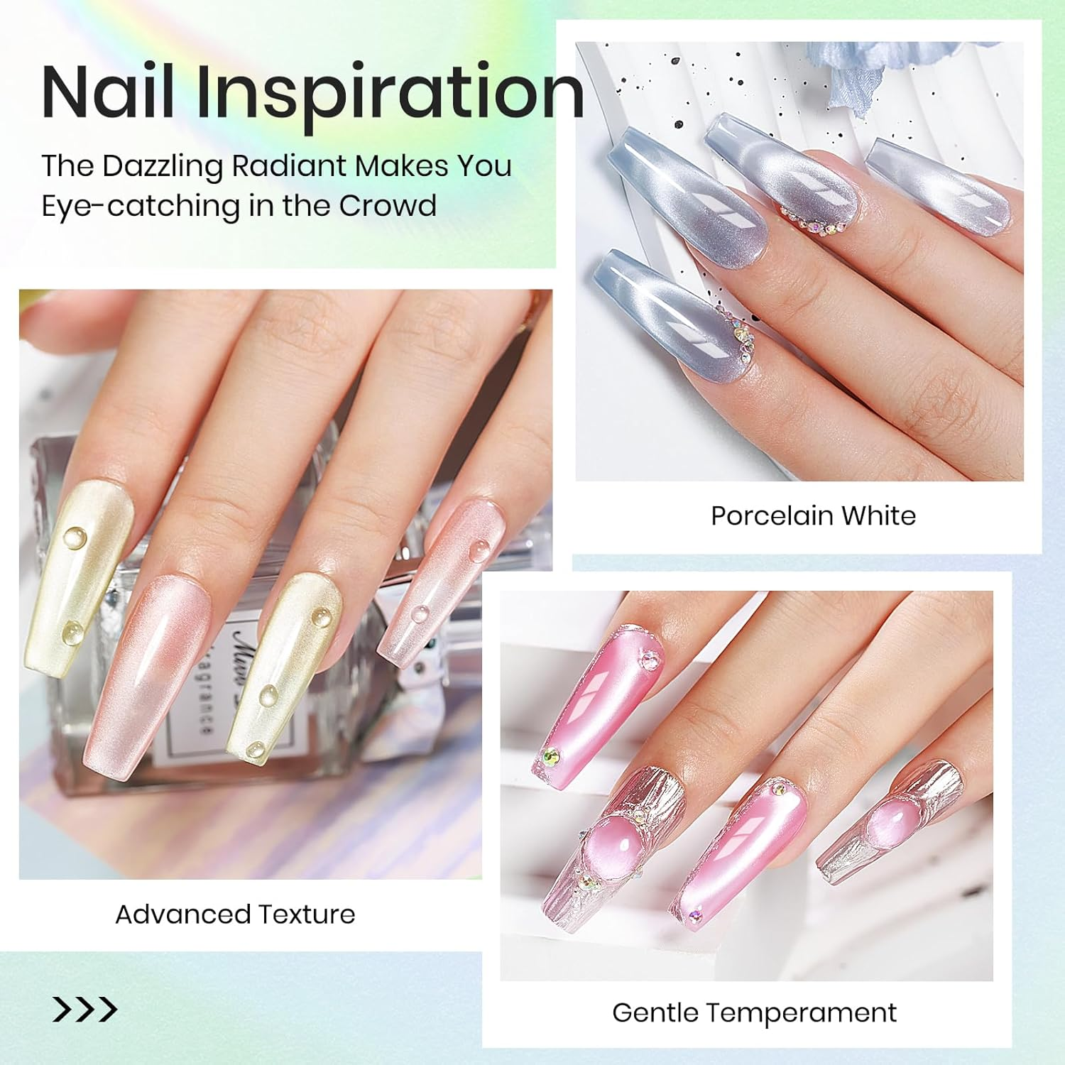 MIZHSE Cat Eye Gel Nail Polish Set: 8 Colors Moonlight Magnetic Gel Polish with Magnet Stick, Glass Effect Shimmer Pink Green Red Colors Ceramic Nail Gel Soak off Nail Art Salon Home for Women image number 6