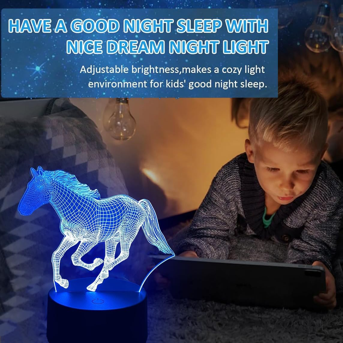 BIRBANN Horse Lamp, 3D Night Lamp Children with Colour Changing, Intelligent Touch Horse Decorative Lamp with 7 Colours, a Gift for Girls and Boys image number 1