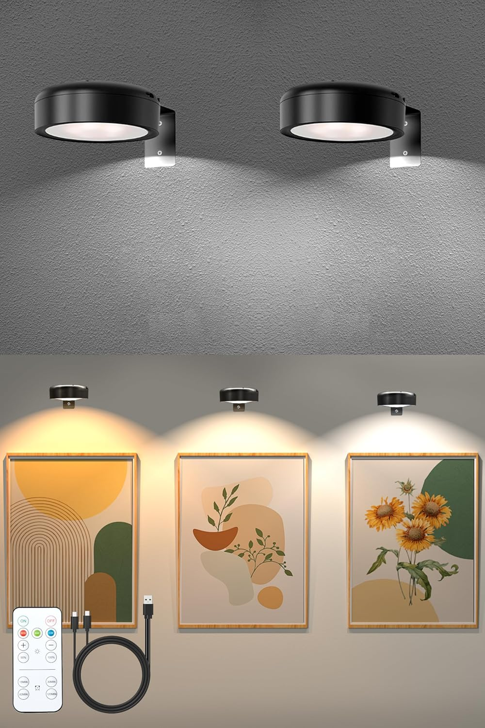 Wireless Picture Light, Battery Picture Light with Remote Control, USB Rechargeable, Painting Lighting with Battery 2000 Mah (Black) image number 5