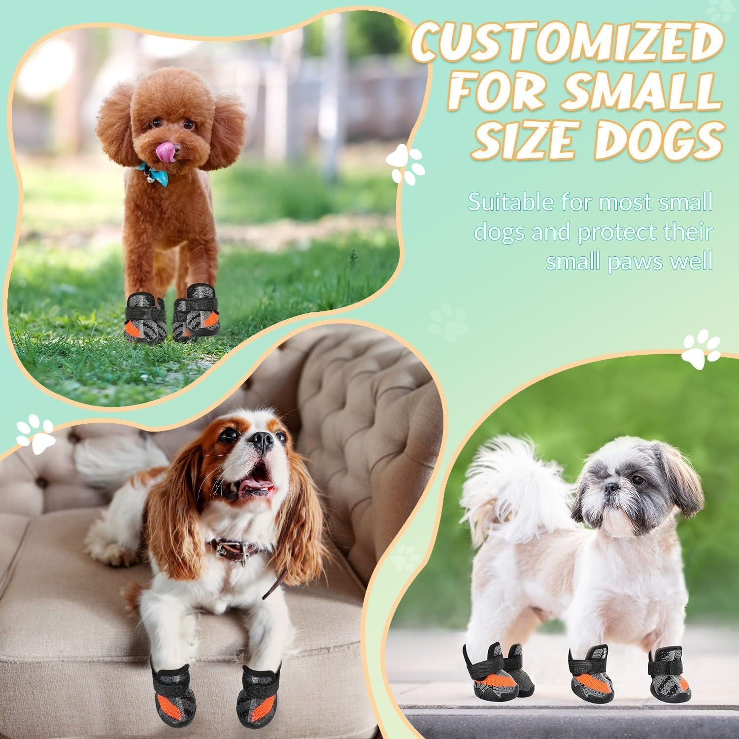 Slowton Dog Shoes for Small Dogs - 4PCS Breathable Dog Boots & Paw Protectors for Summer Hot Pavement with Rugged Anti-Slip Soles for Walking Running Hiking image number 3