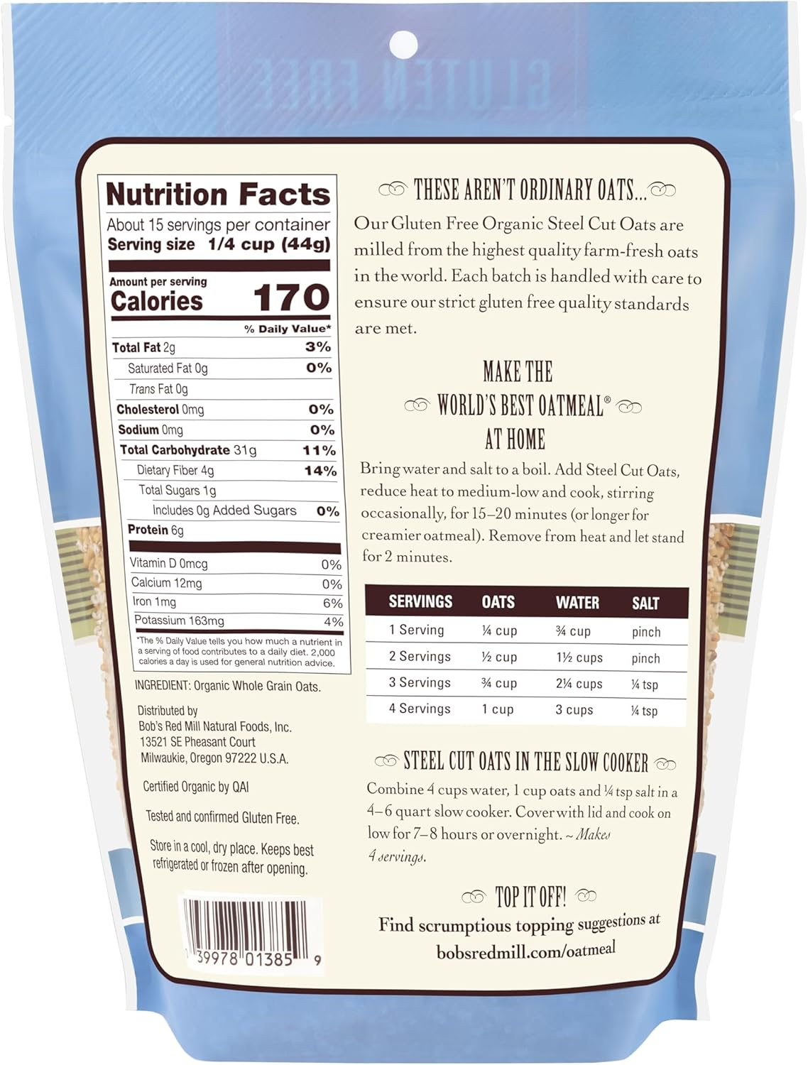 Bob'S Red Mill Gluten Free Organic Steel Cut Oats, 24Oz (Pack of 4) - Non GMO, Whole Grain, Vegan, Kosher image number 3