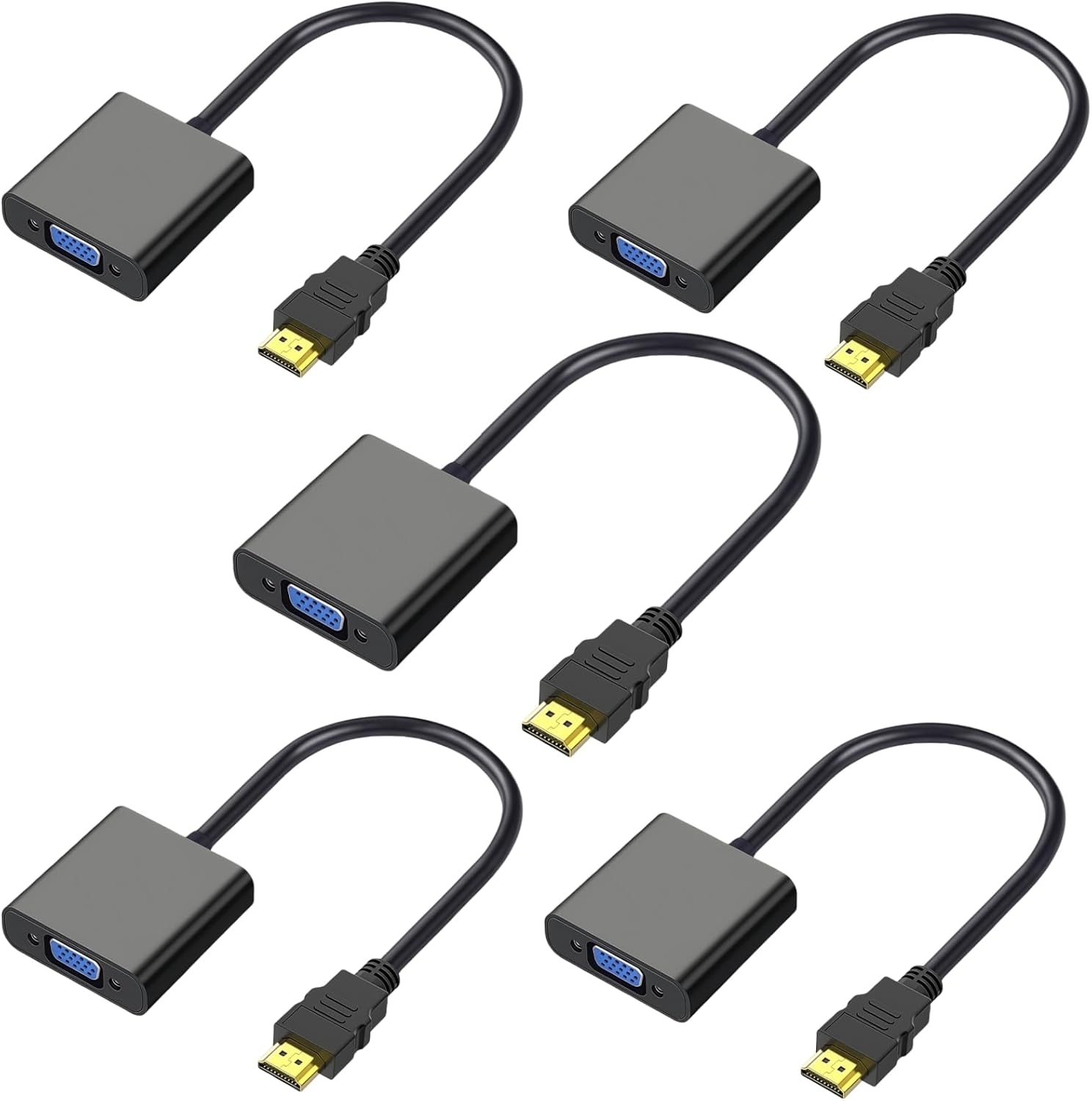 OUGCYG HDMI to VGA, Gold-Plated Adapter (Male to Female) for Computer, Desktop, Laptop, PC, Monitor, Projector, HDTV, Chromebook, Raspberry Pi, Roku, Xbox and More (5 Pack, Black)