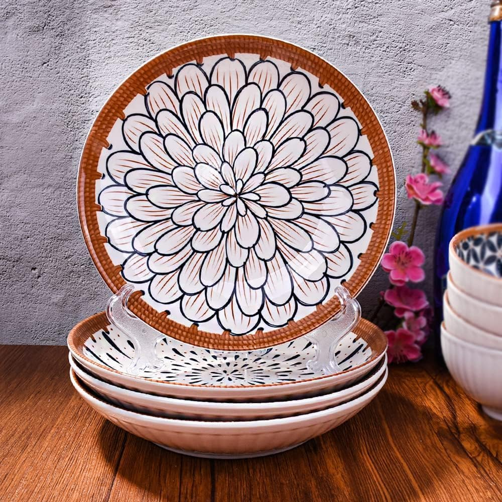 HUIRUMM 8 Inch Ceramic Pasta Bowls,Salad Bowls Set of 4,Dinner Plates Bowls Porcelain Dinner Plates,Appetizer, Dessert, Plates for Thanksgiving & Christmas, Dishwasher & Microwave Safe image number 1