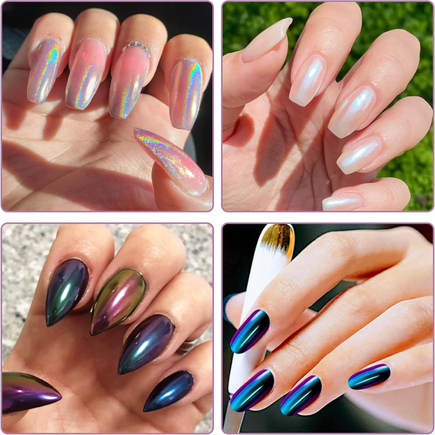 6 Colours Chrome Nail Powder, Pearl Powder Nail Glitter Powder, Nail Mirror Powder Nails Glitter Neon Pearl Effect, Chrome Pigments for Nail Art image number 3