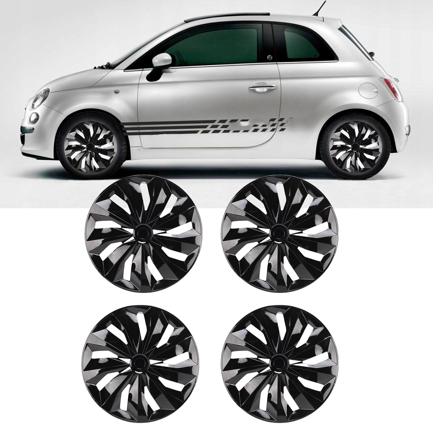 Jiawu 15 Inch Hubcaps Set of 4, Automotive Wheel Tire Covers Accessories, Wheel Hub Caps for Cars, Trucks, SUV, ABS, Quick Installation, Universal Fit on Any 15 Inch Steel Wheel (Black) - Black image number 6