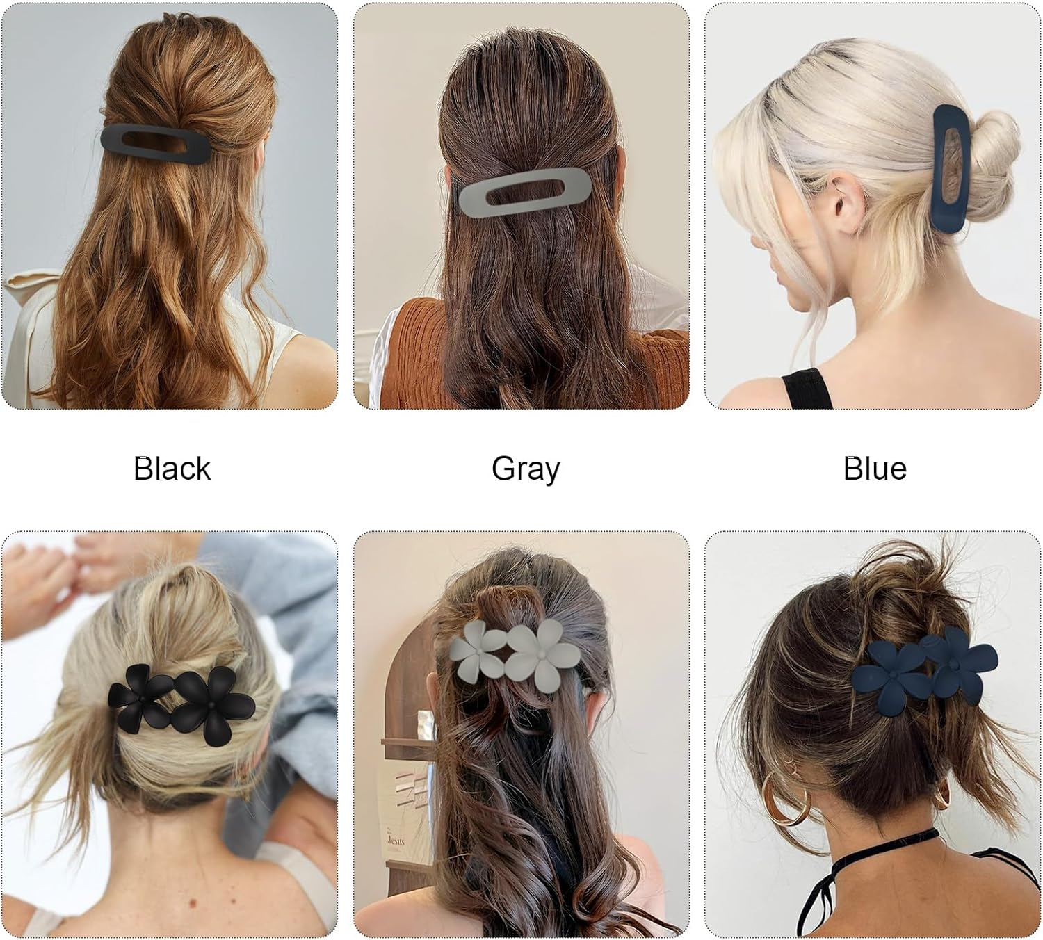 Lay down Flat Hair Clips for Women - 2 Style Big Matte Flower Alligator Claw Clamps for Thin, Fine & Thick Hair (Dark Color) - Dark Color image number 2