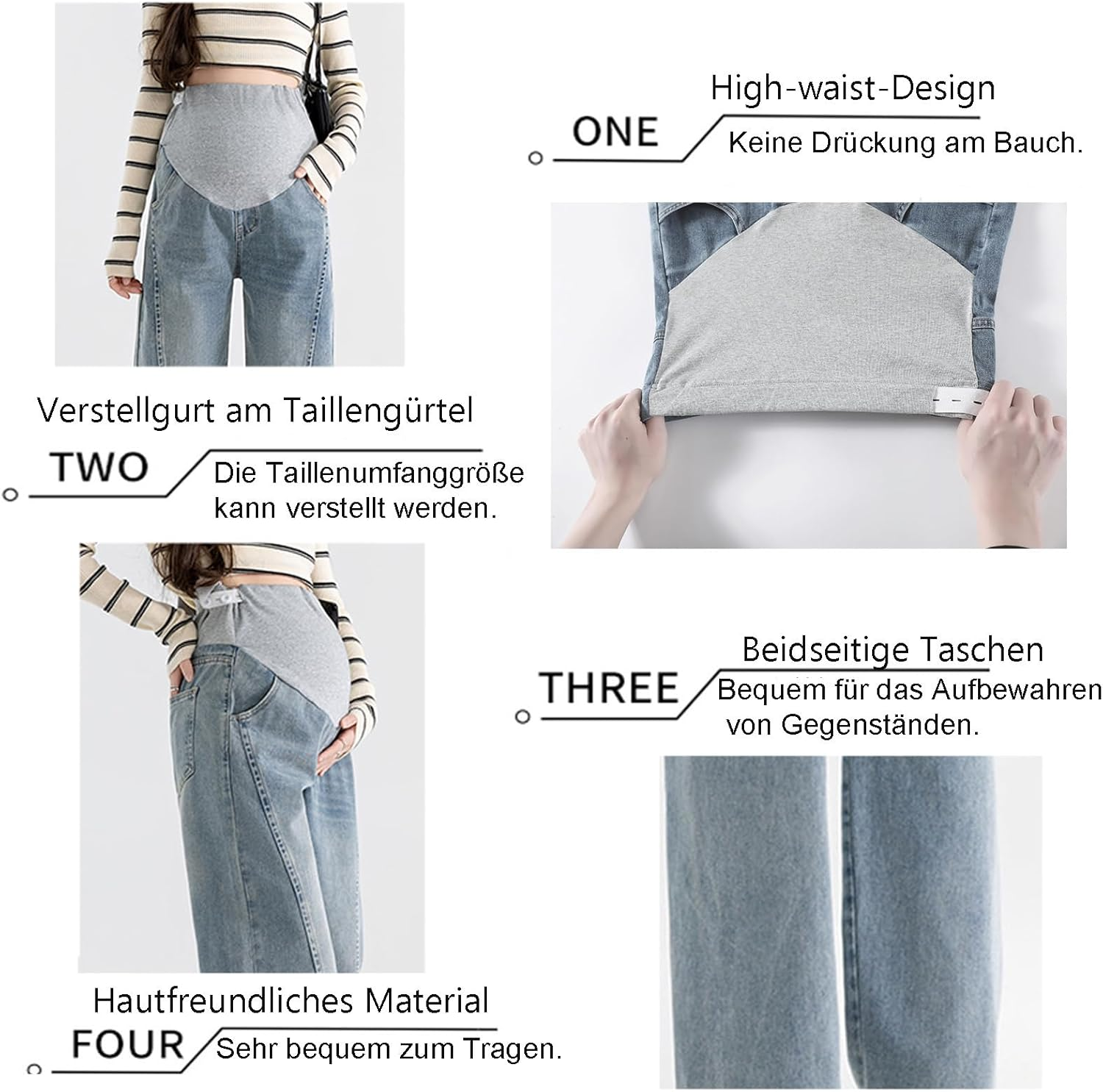 Pregnancy Jeans before & after Birth: Slim Wide Leg, Loose Fit, Soft Denim with Adjustable Strap - for Women under 170 Cm, with Practical Pockets image number 4