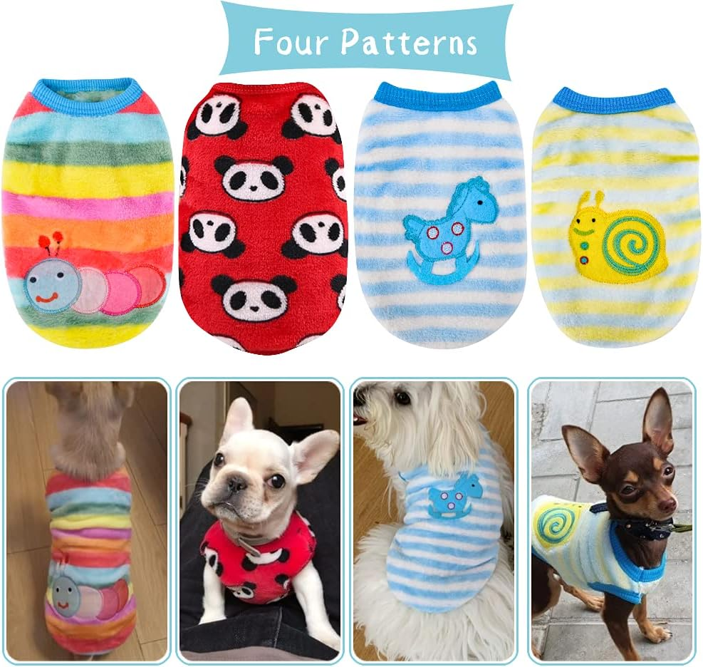 Dog Sweaters for Small Dogs Boy Chihuahua Yorkies Male Set of 4 Warm Fall Winter Cute Puppy Clothes Shirt Vest Size XXS ~ XL (Small, Caterpillar+Horse+Snails+Panda) image number 6