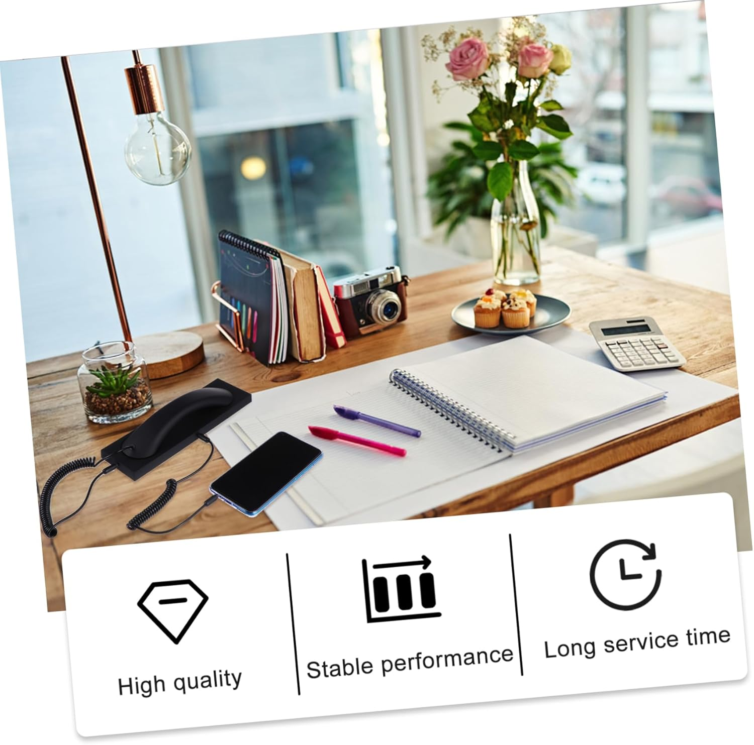 HONMEET Retro Phone Handset Cellphone Receiver for Computer Mobile Phone Wired Voice Headset with Mic Over-Ear Design for Office Communication Compatible with Laptop Tablet image number 3