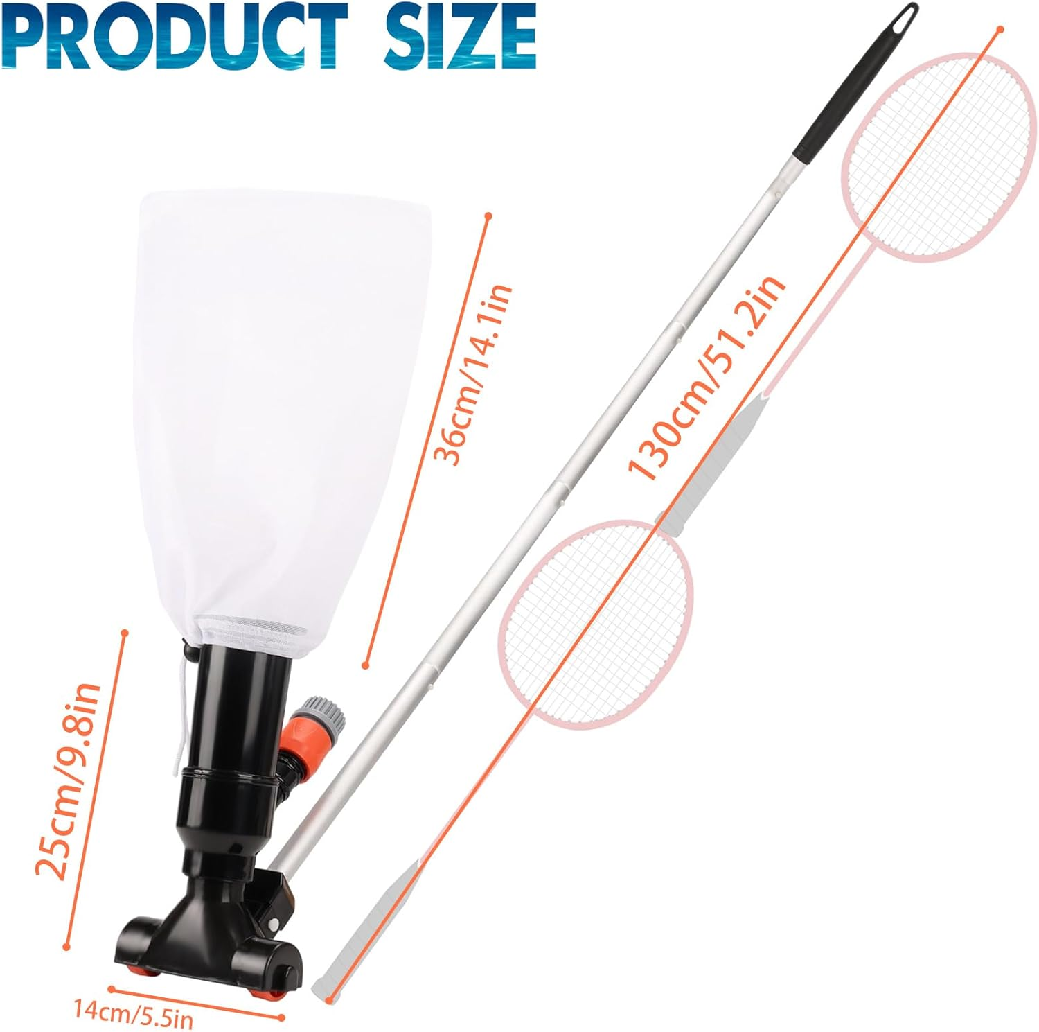 Portable Pool Vacuum for above Ground Pools - Non-Electric, Water Pressure-Driven Cleaner with Telescopic Pole, Leaf Suction Head & Filter Bag image number 5