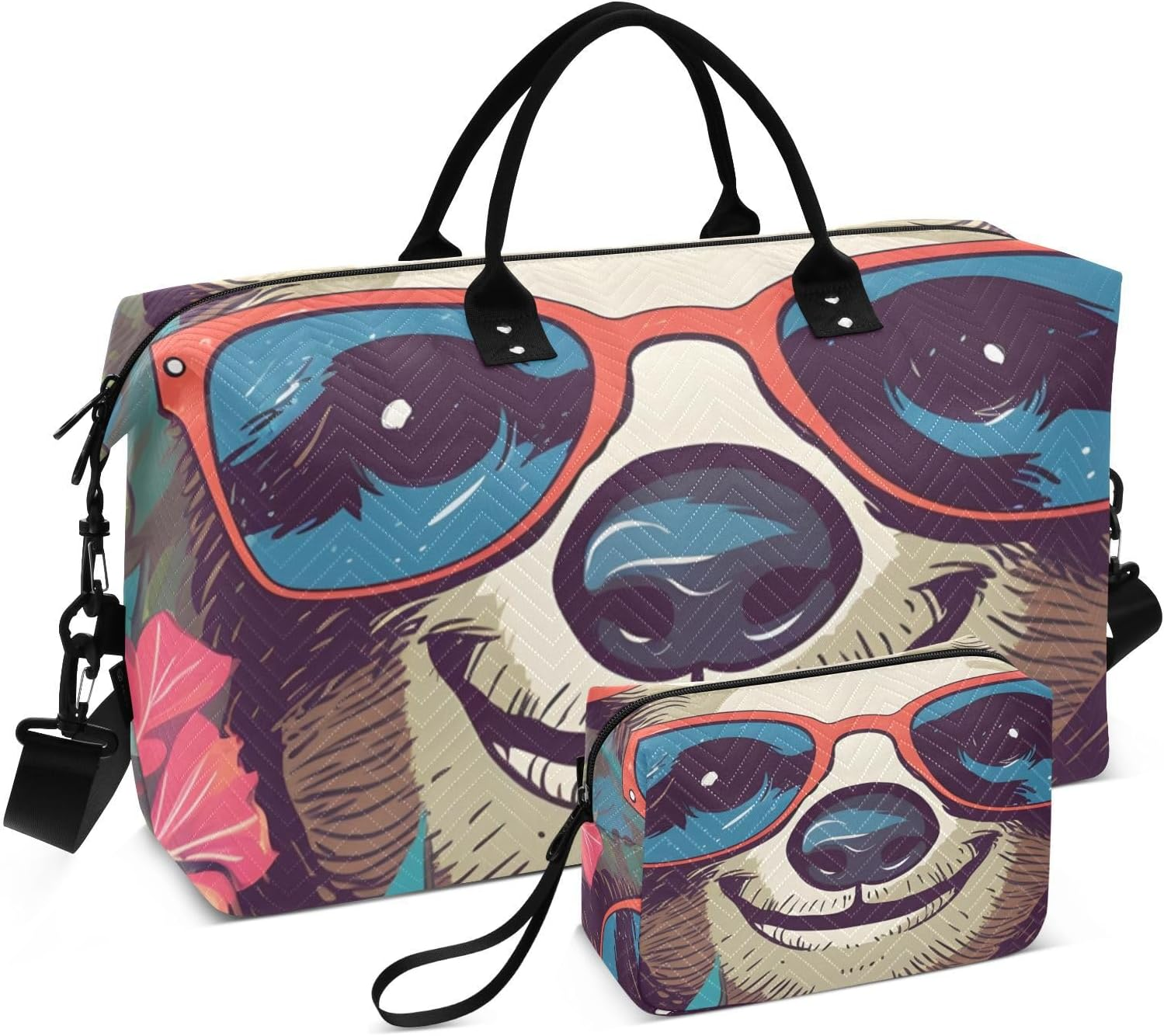 XYMZR Large Travel Duffel Bag, Happy Sloth Glasses Sports Tote Gym Bag, Shoulder Weekender Overnight Bag for Women Men, Carry on Luggage with Toiletry Bags, Multi-Colored, Multi-Colored image number 3