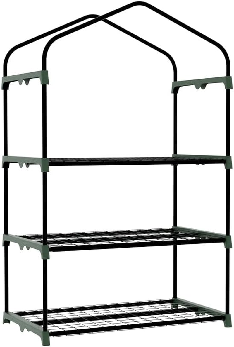 Green Fingers Mini Greenhouse, 3-Tier Frame Tunnel Green House Garden Shed Tent Gardening Supplies Plant Stand Storage, 69 X 49 X 128Cm with PE Cover, Roll-Up Zipper Doors, Plants Shelves image number 3