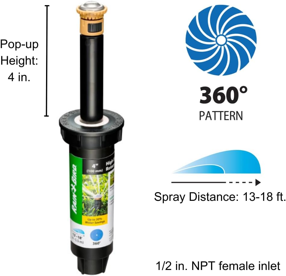 Rain Bird 12SAFPRO High-Efficiency Pro Rotary Sprinkler, 360&deg; Full Pattern, 13' - 18' Spray Distance, 4" Pop-Up Height image number 3