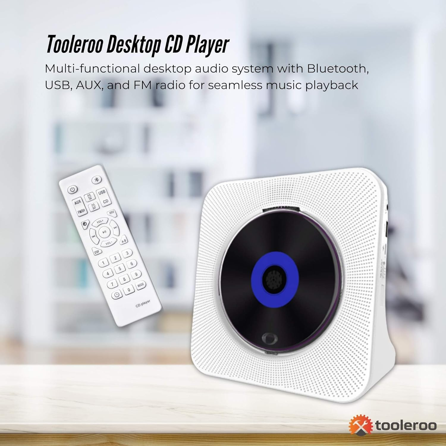 Tooleroo USB Rechargeable Desktop CD Player Speaker &ndash; Bluetooth Portable White image number 1