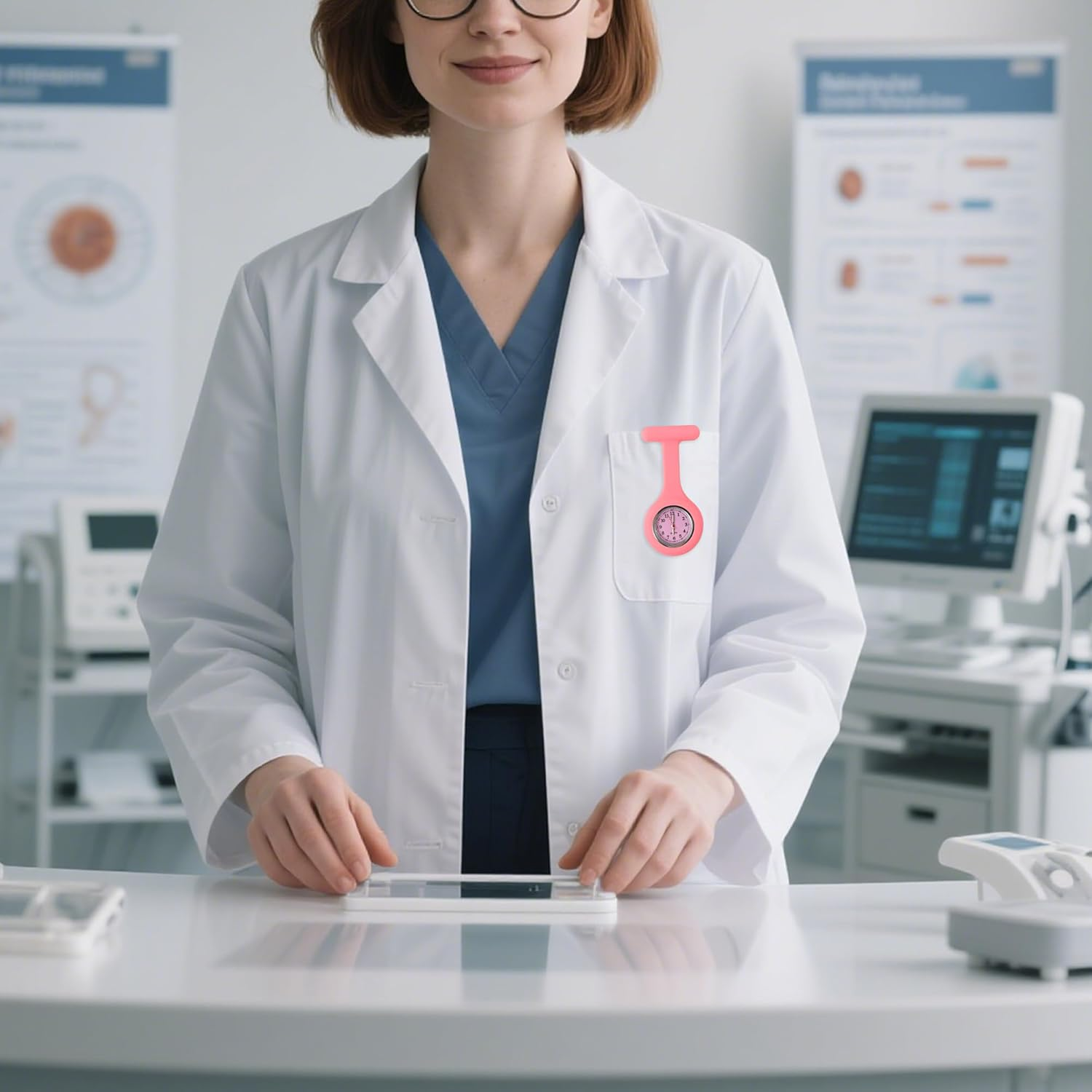 JUNART 2Pcs Nurse Watch Brooch Silicone Band with Pin Clip Luminous Hand, Detachable Fob Watch Easy to Sanitise for Hospital Nurse Doctor, Clinic and on the Go image number 1