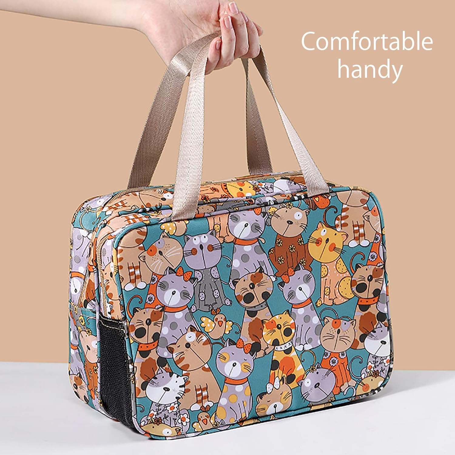 Toiletry Bag Travel Hanging Make up Wash Bags Large Portable Waterproof Cosmetic Shaving Bag Makeup Organizer Toiletries Bathroom Storage Case for Women Girls Ladies (Green Cat) image number 4