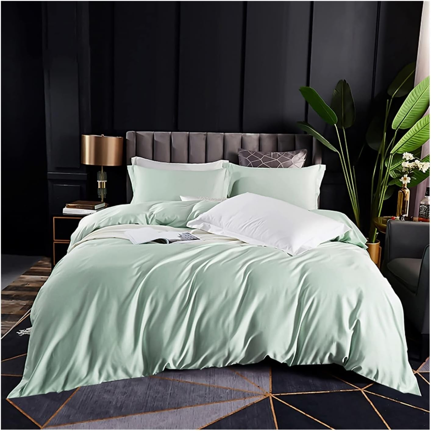 King Bedding Duvet Cover Set Full/Double Luxury Cotton Satin Bedding Set with Zipper Closure Solid 300 TC Long Staple Sateen with 1 Fitted Sheet and 2 Pillow Shams image number 1