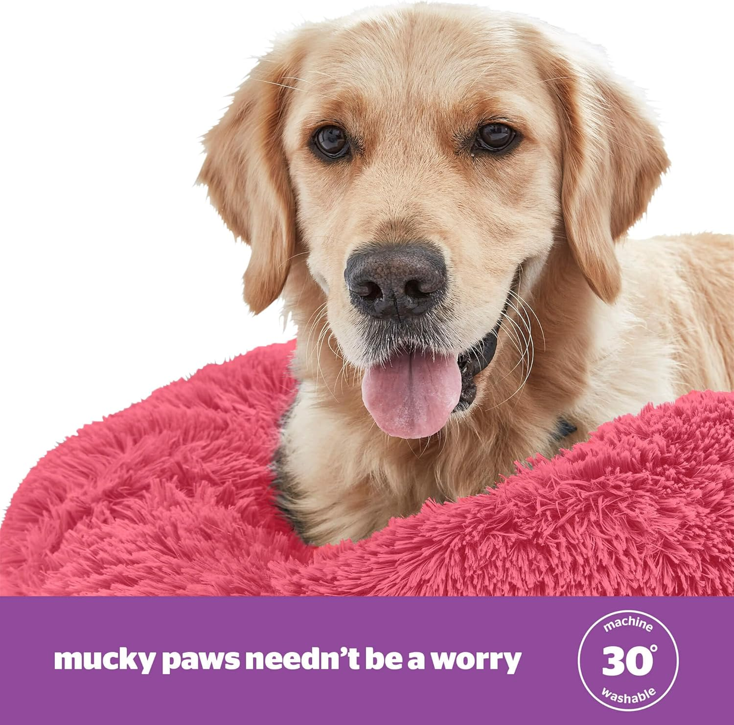 Silentnight Donut Calming Dog Bed - Calming Dog Cat Pet Bed Anxiety Relief Soft Fluffy Doughnut Pillow - Easy Clean Machine Washable Luxury Plush Dog Pillow Basket - 85 Cm - Hot Pink image number 6