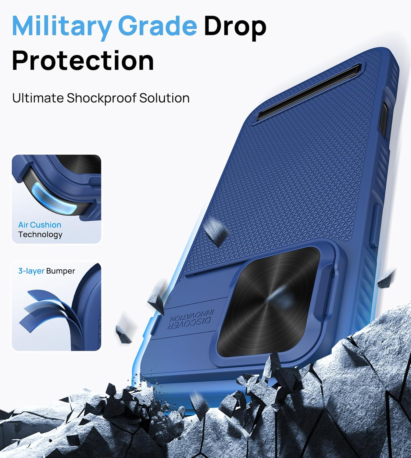 For Iphone 16 Pro Case with Stand, Slide Camera Cover, Compatible with Magsafe, Military-Grade Protection, Slim Rugged Shockproof Silicone Men Women Magnetic Phone Case for Iphone 16 Pro, Blue - Blue image number 6