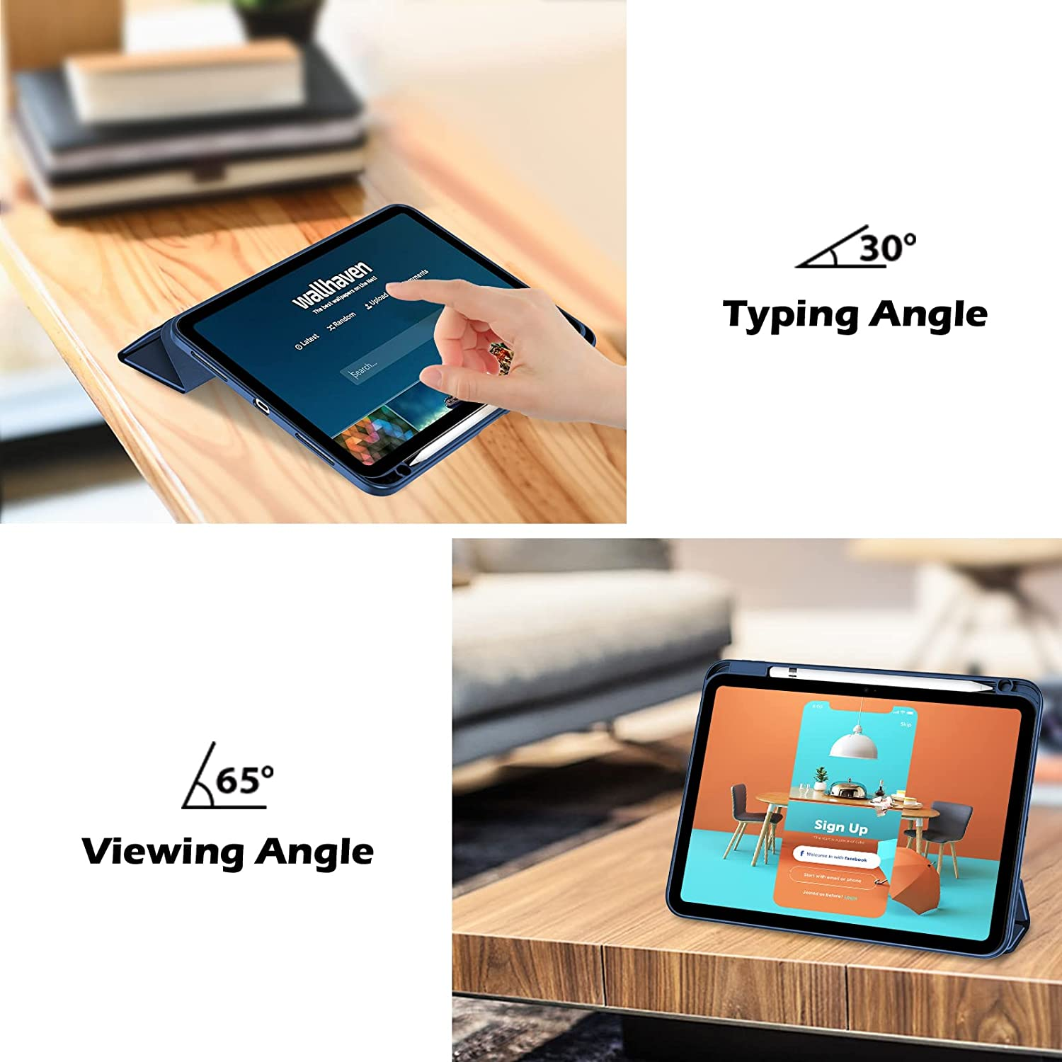 Procase for Ipad 11Th/10Th Gen Case with Pencil Holder, Clear Back Cover | for Ipad (A16) 11 Inch 2025/10.9 Inch 2022 | Hybrid Ipad 11 10 Case | Supports Auto Wake/Sleep | Navy - Allblack image number 4