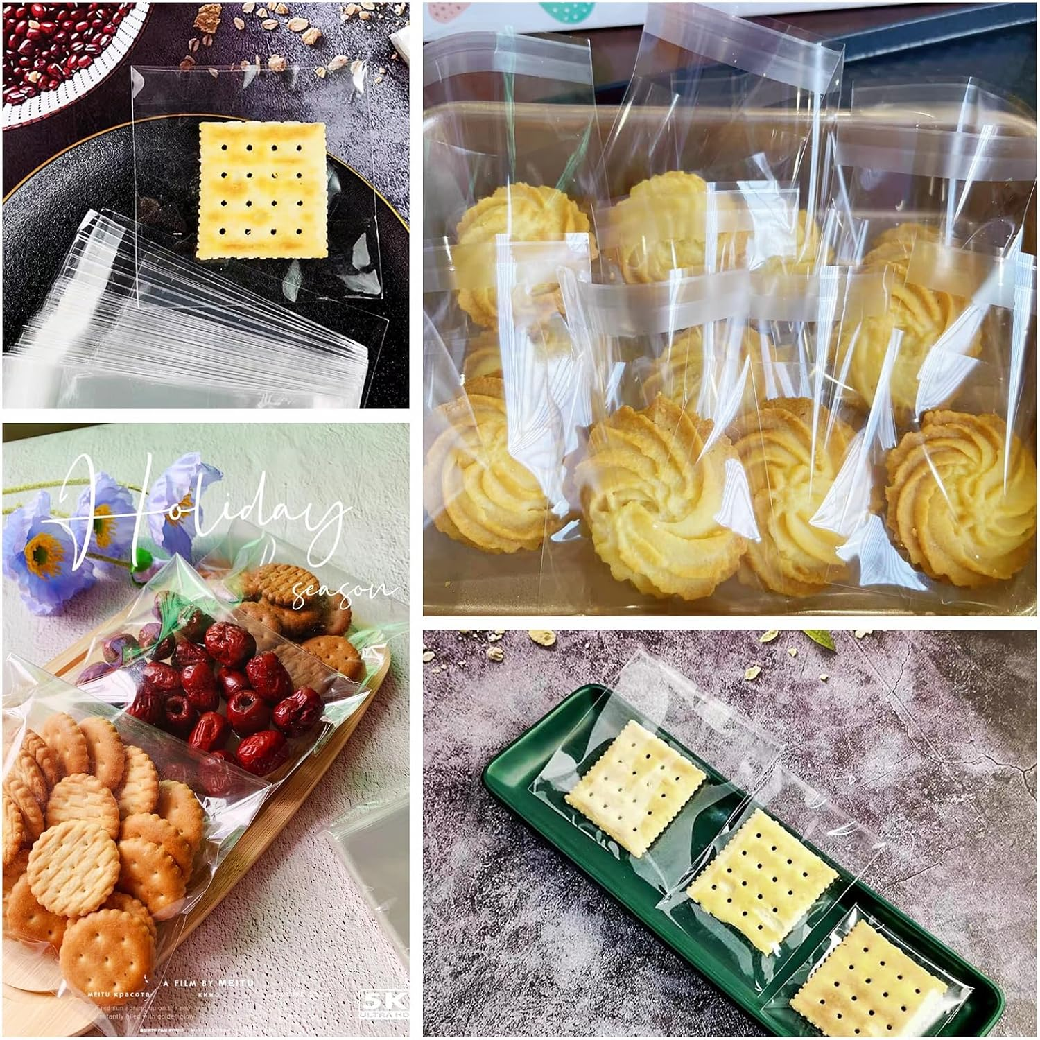 250 PCS Clear Self Adhesive Plastic Gift Cookie Treat Biscuit Bakery Bags - 10X10Cm Frosted Party Favor Candy Bags image number 2