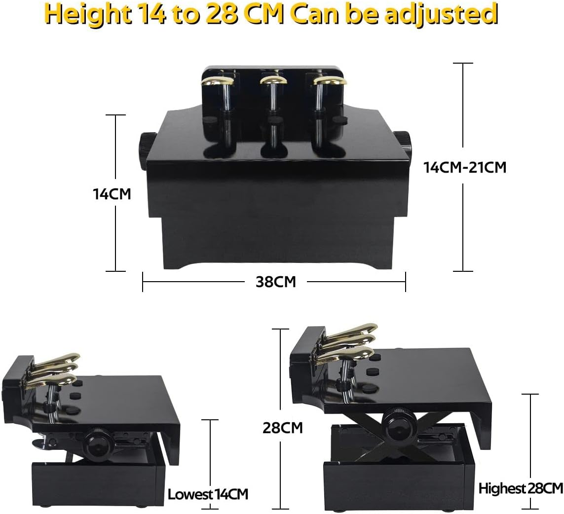 Melodic Piano Pedal Extender Bench Footstool Platform for Kids with 3 Pedals Height Adjustable Black image number 2