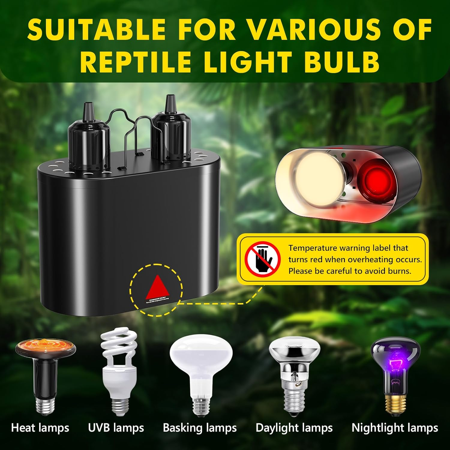 Lamptobe Dual Reptile Light Fixture, Max 200W Each Reptile Heat Lamp Fixture with Switches, Fits Reptile Light/Heat Lamp/Uvb Light for Lizards, Turtles, Snakes, and Amphibians（Without Bulb） image number 5