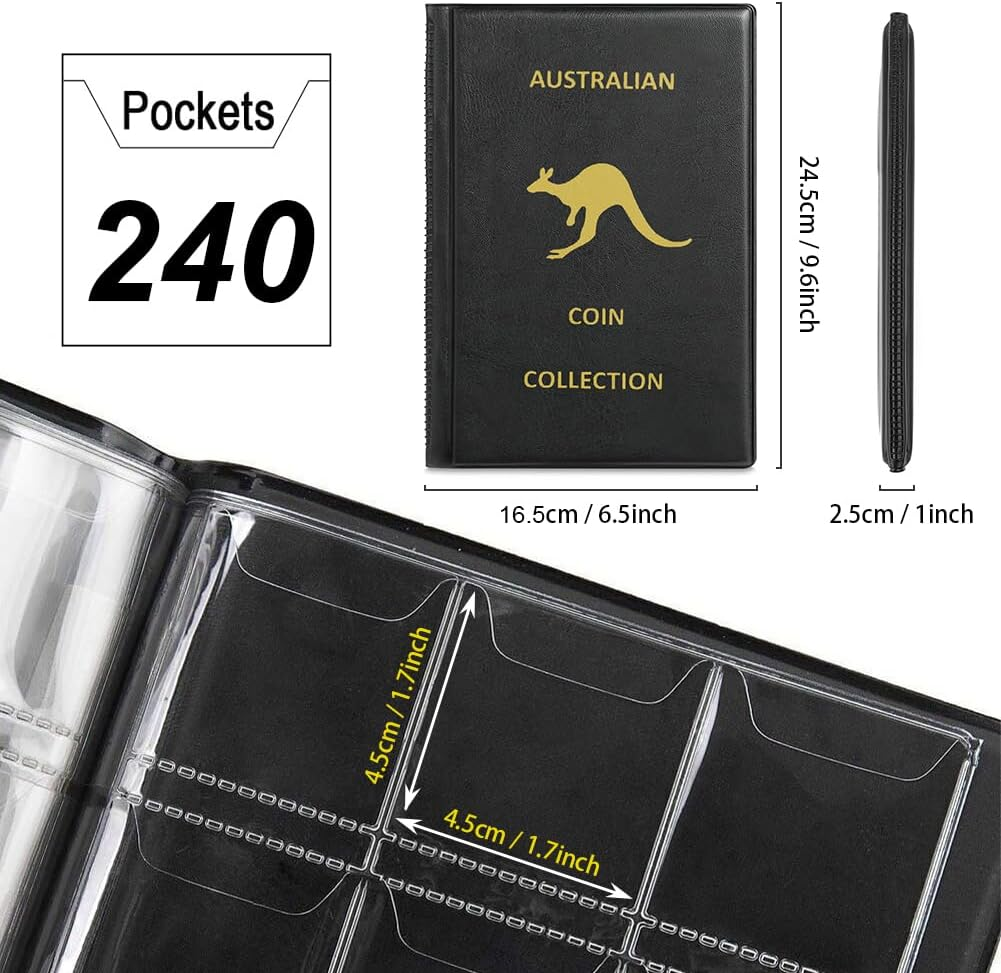 Coin Collection Book 240 Pockets Coin Album Coins Display Storage Case for Coins, Pennies, Quarters, Badges, Stamp (Black)