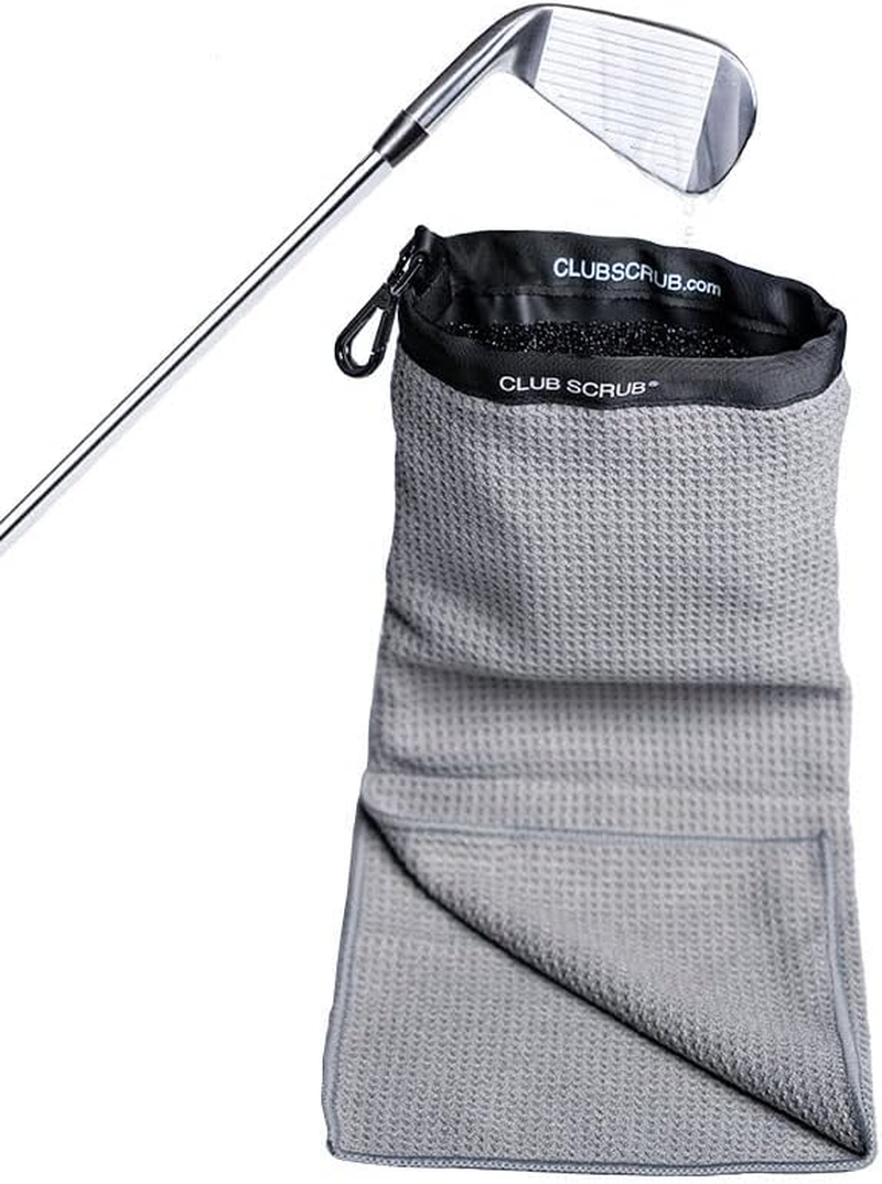 Club Scrub Golf Club and Ball Cleaning Towel Pro, Waffle-Weave Microfiber, Black