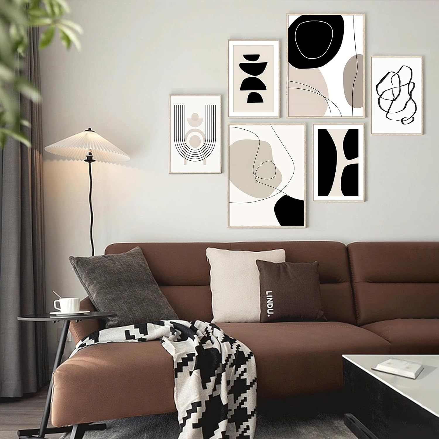 HONEYBABY Framed Canvas Wall Art for Living Room Boho Matisse Wall Art Minimalist Botanical Flower Wall Decor Modern Abstract Geometric Wall Poster Decoration for Bedroom Kitchen Bathroom Office (6PCS WALL ART 03, 12*16Inch+8*12Inch) image number 2