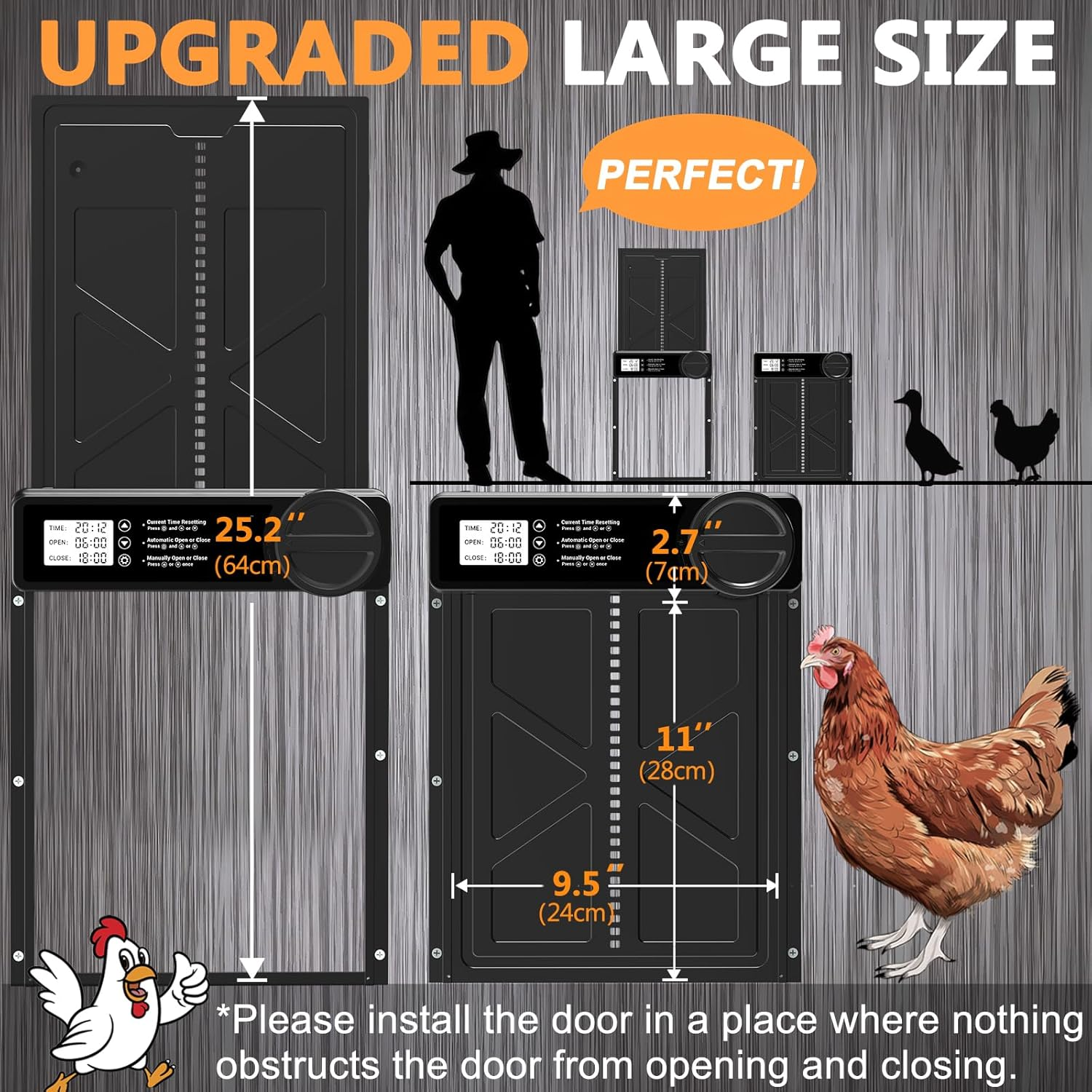 INNOLAND Automatic Chicken Coop Door - Large with Timer & Manual Mode, Anti-Pinch, Aluminum Alloy, Large Programmable LCD Screen, Chicken Coop Door with Low Battery Warning image number 4