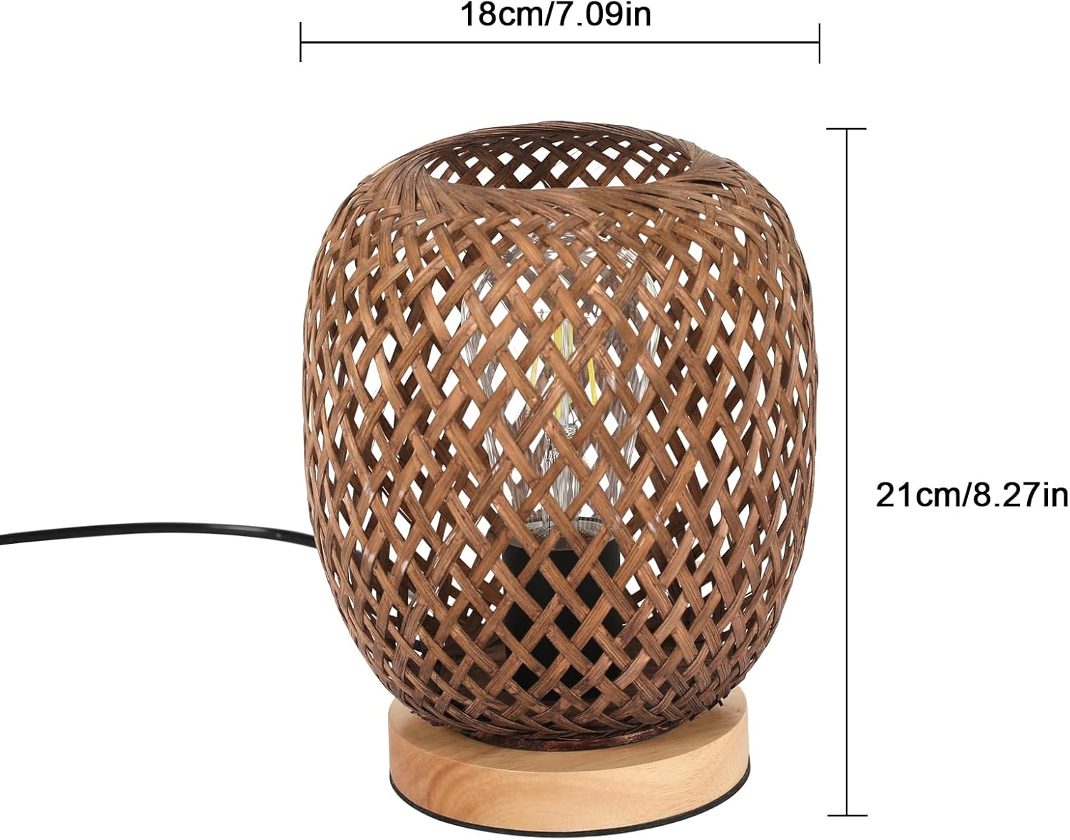 Bamboo Bedside Lamp, Vintage Retro Table Lamp with E27 Base and Built-In Dimmer, Ideal for Bedroom, Living Room and Office (Bulb Not Included) image number 5