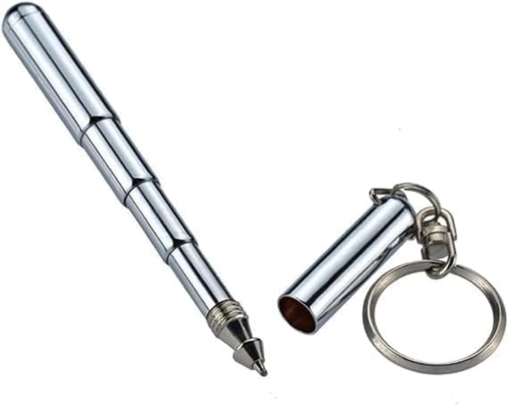 Silver Retractable Mini Pen Made of Stainless Steel Metal Tool Pen Retractable Pocket Pen Keychain Dad Gadgets, Birthday, Christmas for Students, Office Staff, Construction Workers Ballpoint Pens image number 4