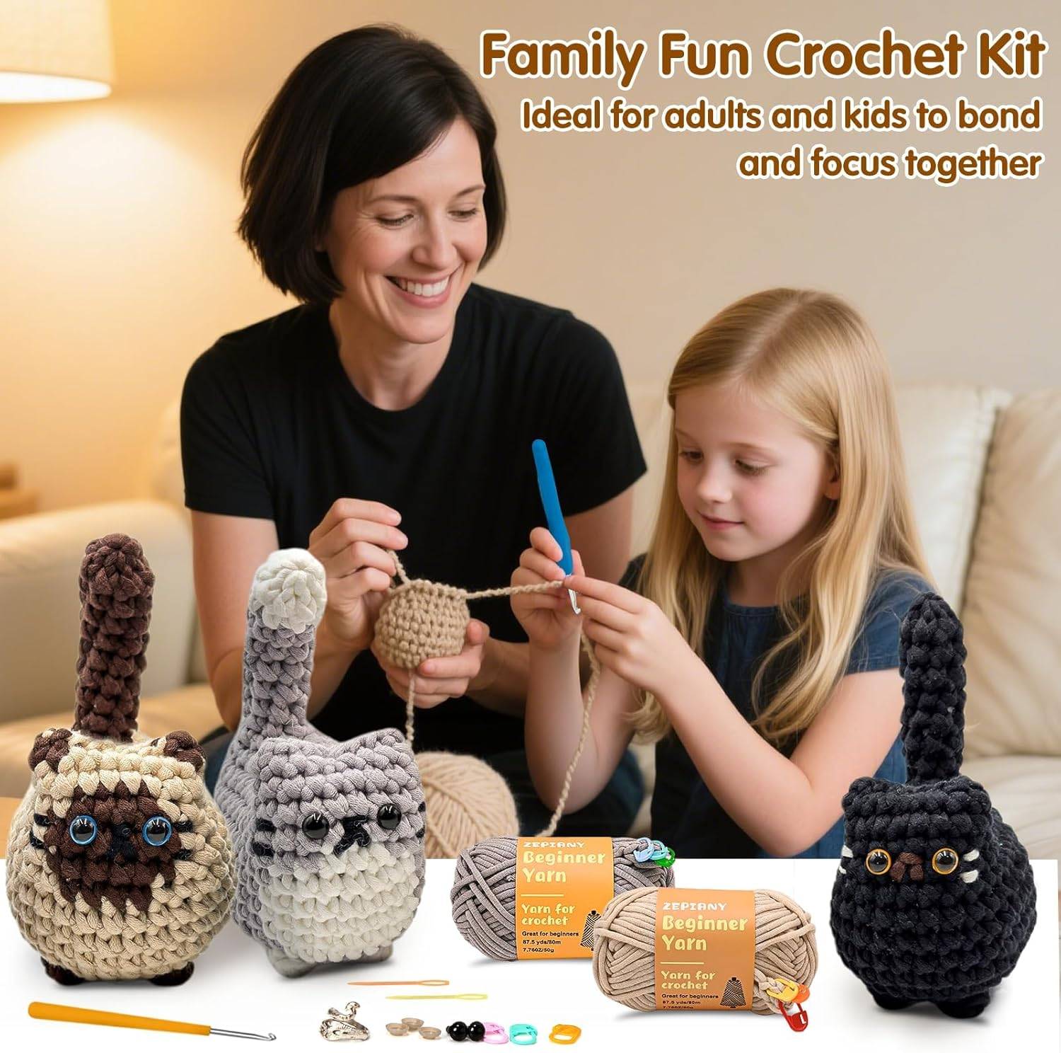 Crochet Kit for Beginners, Crochet Cat DIY Beginner Crochet Kit for Adults, Amigurumi Crochet Animals Craft Kits for Adults Crochet Kits, Easy Knitting Kit Arts & Crafts image number 2