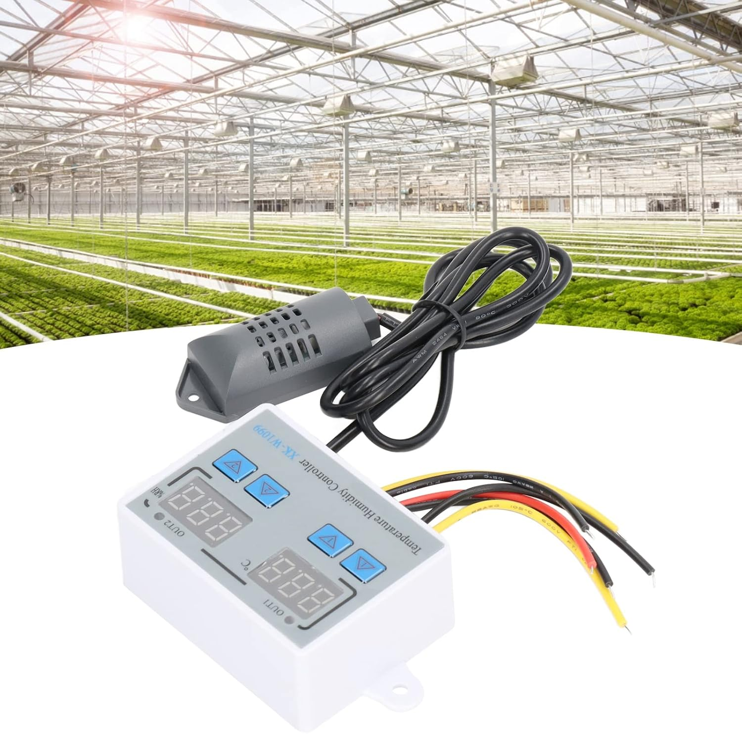 Industrial Digital Thermostat Switch with Dual Display Window, Heating Cooling Function, Ideal for Greenhouse Control, PC/ABS Fireproof Material image number 1