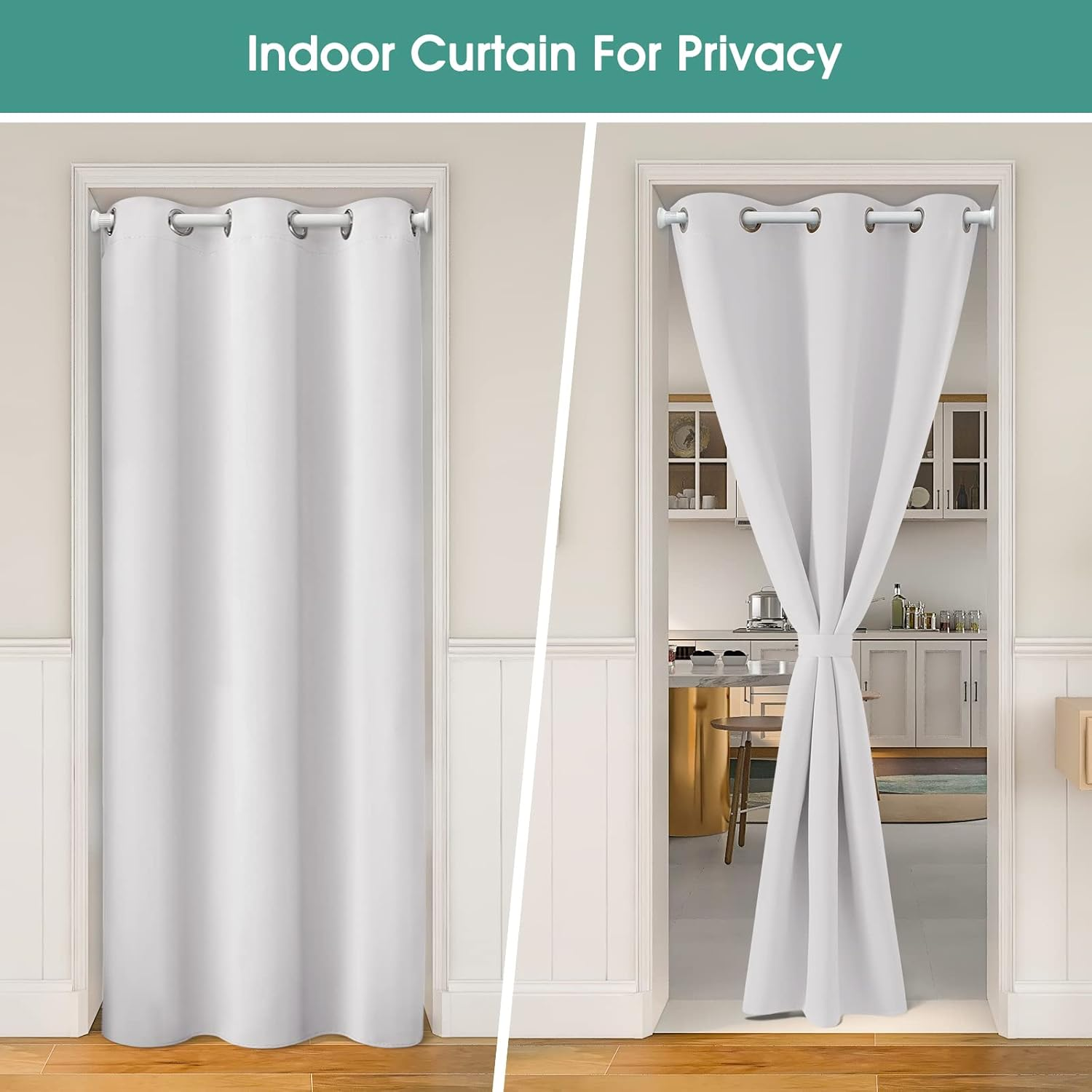 HOMEIDEAS Greyish White Doorway Curtains Privacy, Grommet Closet Curtain for Bedroom, 80 Inches Length Solid Blackout Door Cover Curtains, Tie Back Insulated Window Curtain Drape, 1 Panel image number 6
