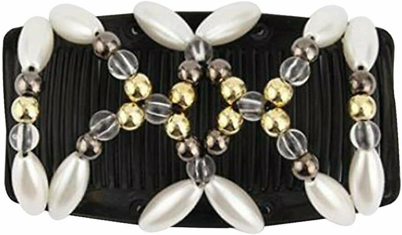 Beaded Stretchy Easy Magic Hair Comb Elastic Double Hair Clip Hair Accessories (White)