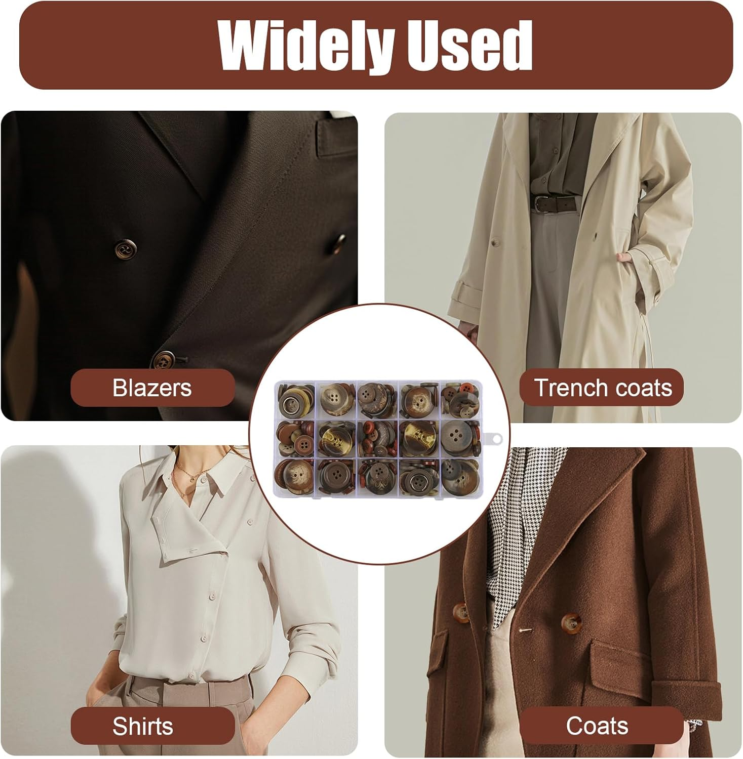 208 Pcs Mixed Sewing Buttons Box Set - Buttons for Sewing & Crafting, Multi-Hole Blazer in Coffee Browns for Clothing Repair, Tailoring & DIY, Premium Resin Coat Buttons (Vintage Shades) image number 3